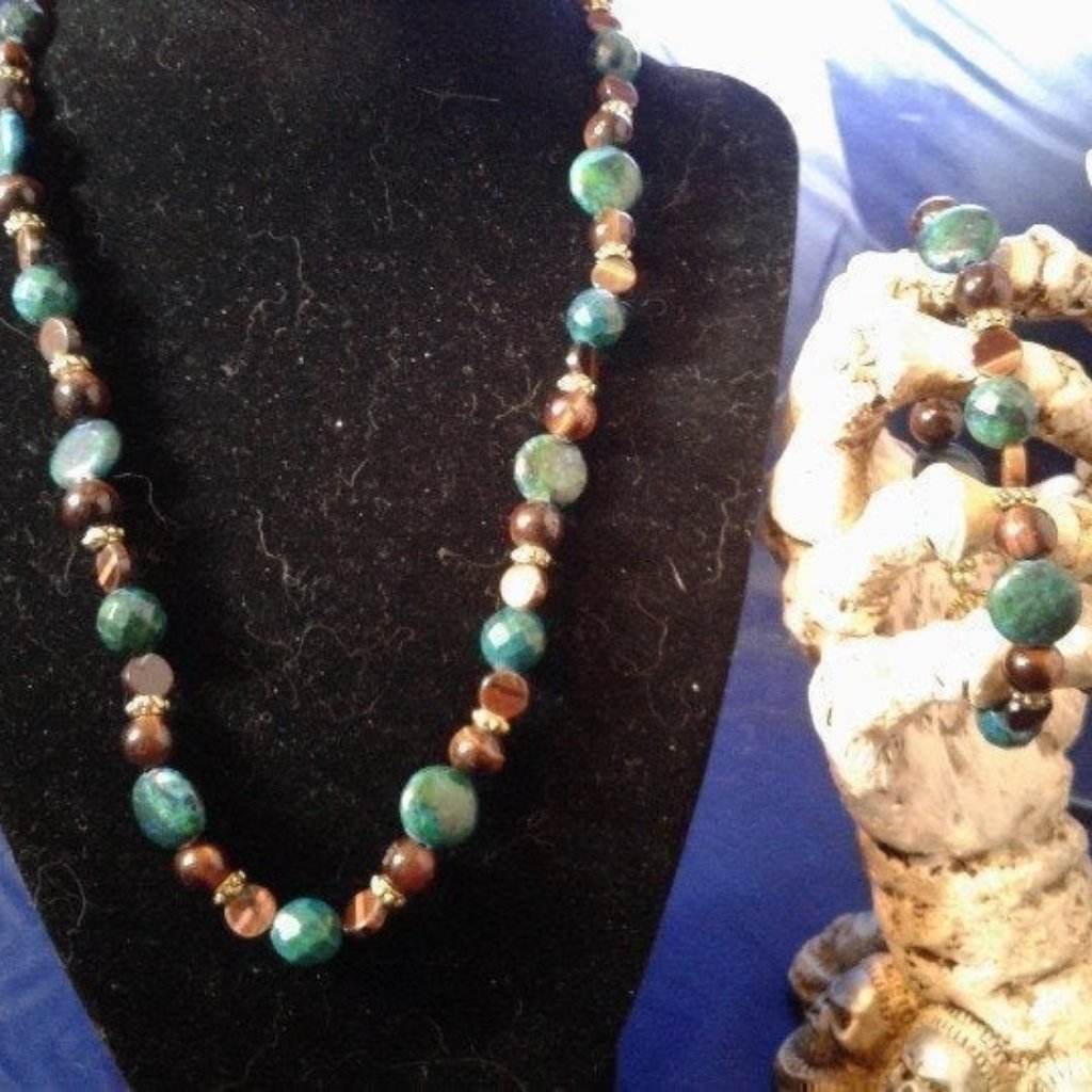 Handmade Crysocolla Tiger's Eye Jewelry Set Z262
